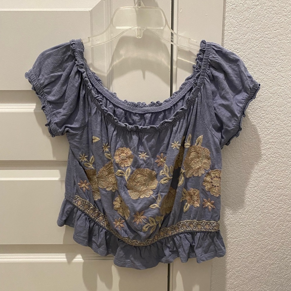 American Eagle Blue Floral Crop Top Size Large